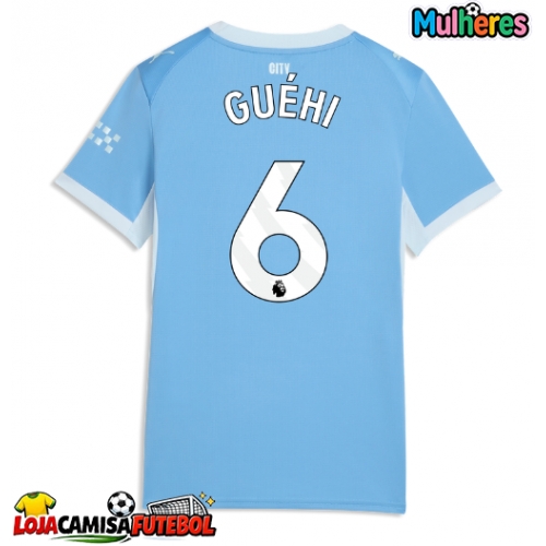 Camisa de Futebol Manchester City Marc Guehi #6 Equipamento Principal Mulheres 2026-27 Manga Curta